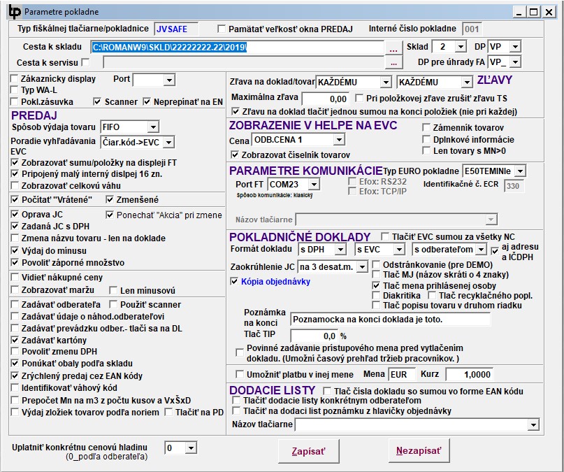 Parametre programu