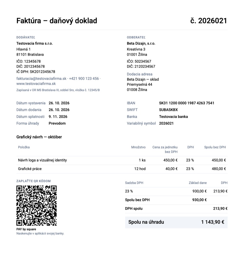 Faktúry TP SOFT – PDF faktúry s QR kódom PAY by square