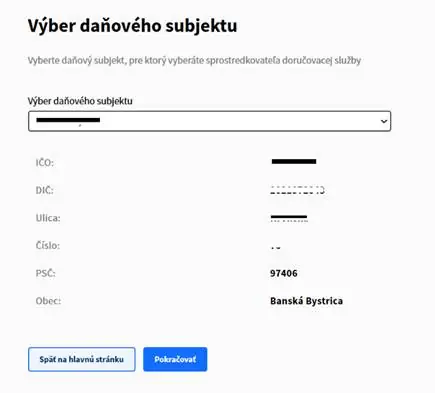 Výber firmy alebo živnosti s prideleným DIČ na portáli Finančnej správy